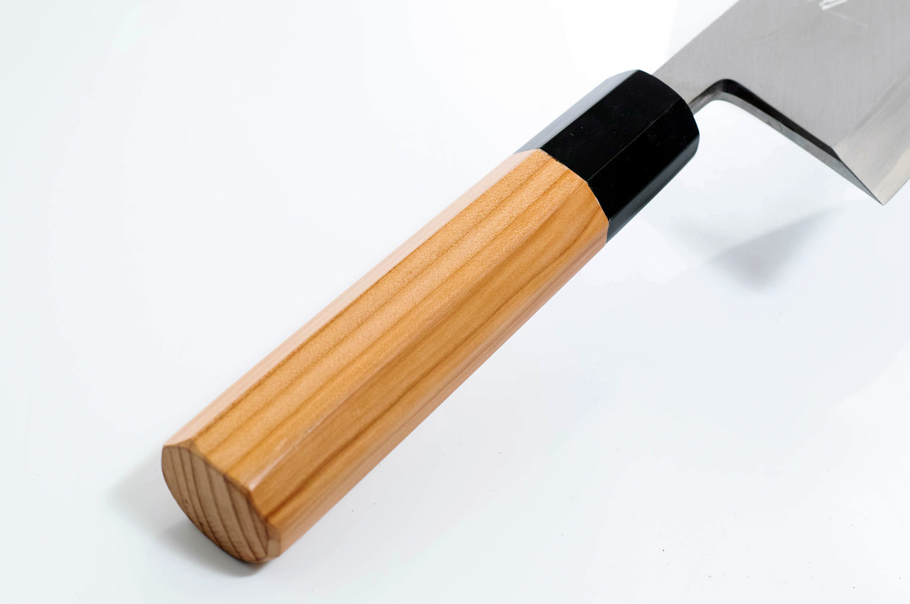 堺一文字光秀 白銀 霞研 出刃包丁 鞘付き