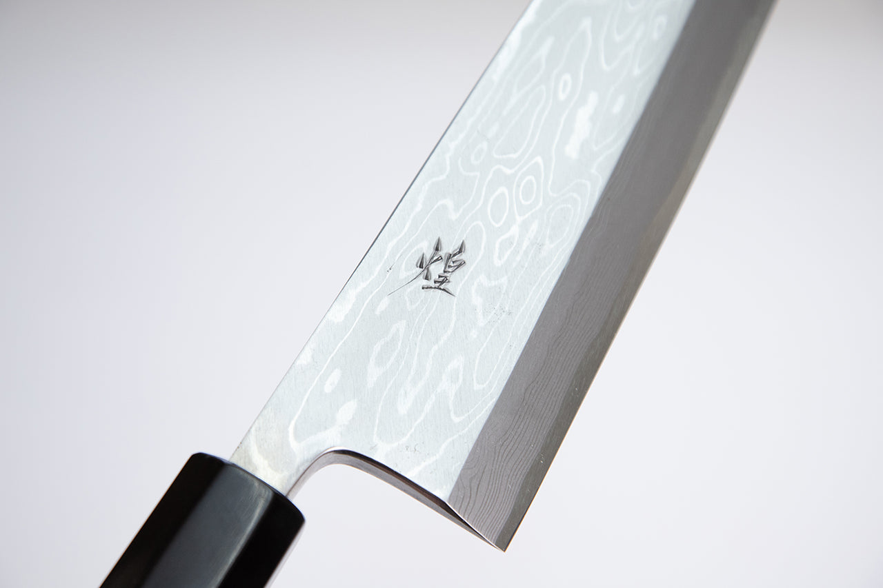 煌 青一炎紋墨流 切付出刃 黒檀柄