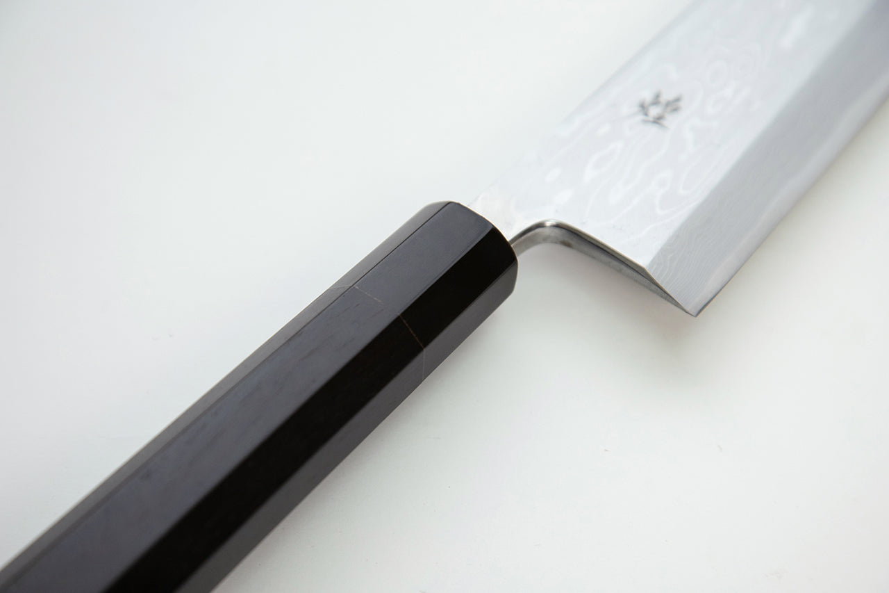 煌 青一炎紋墨流 切付出刃 黒檀柄