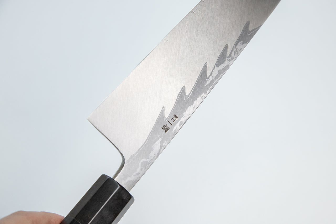 煌 青一炎紋墨流 切付出刃 黒檀柄