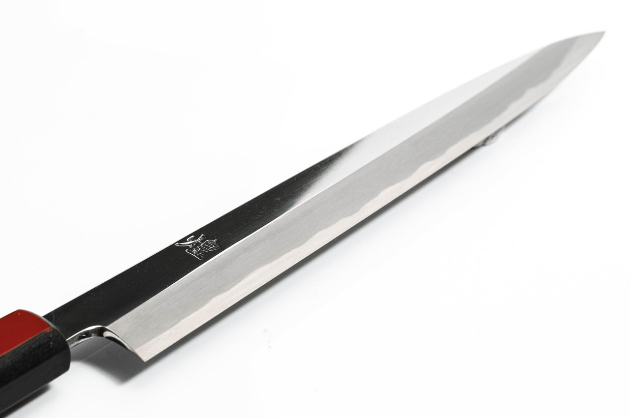 煌 白一鋼 鏡面仕上 赤呂柄 柳刃包丁
