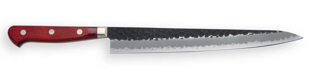 一文字 玄 青紙スーパー 黒打槌目 筋引 240mm 赤柄