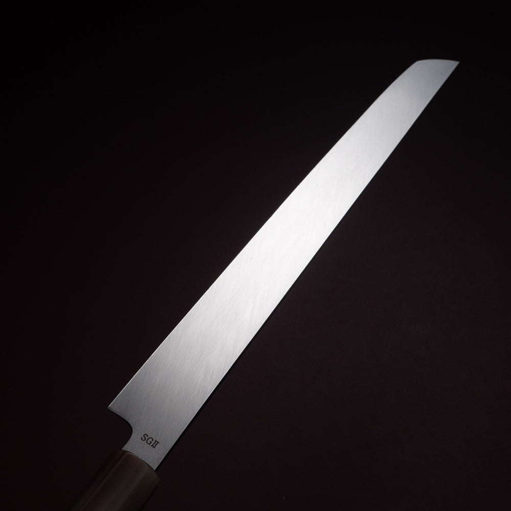 煌スーパーゴールド2鏡面仕上先丸たこ引き包丁黒檀白水牛洋白巻柄白鞘