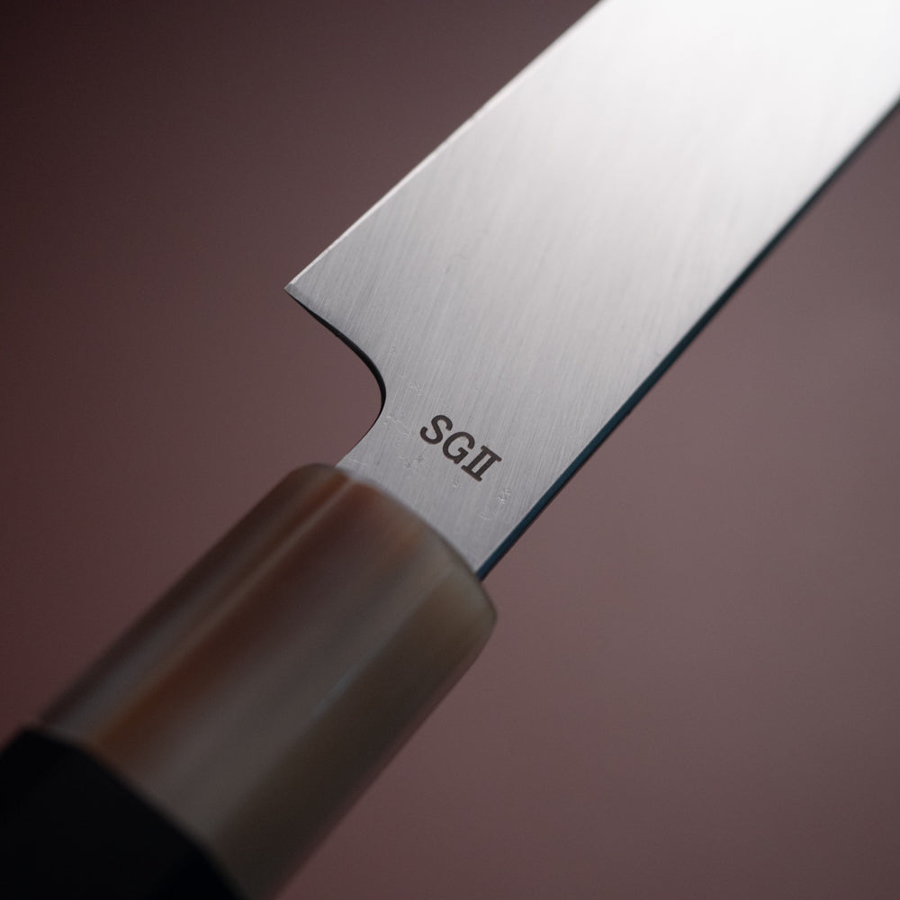 煌スーパーゴールド2鏡面仕上先丸たこ引き包丁黒檀白水牛洋白巻柄白鞘